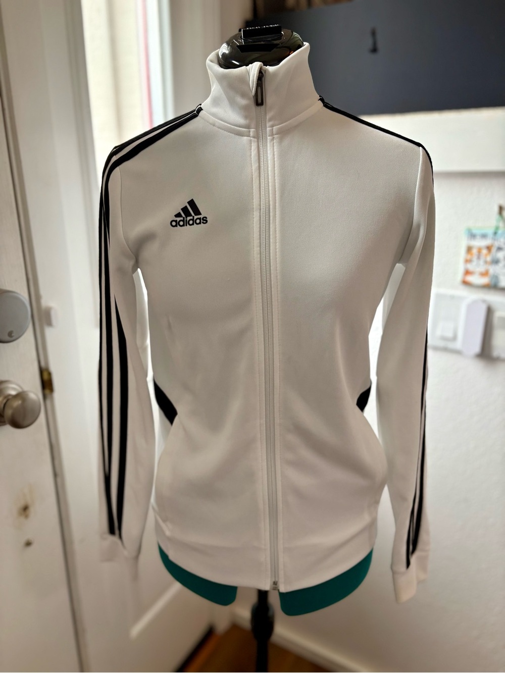 Adidas Women's White Full-Zip Track Jacket with Black Stripes
